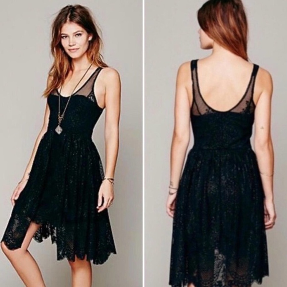 Free People Krystal Metallic Lace Fit and Flare Black Sleeveless Dress - Size 4